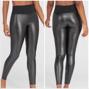 Spanx Assets Leggings All Over Faux Leather Large Black High Rise Stretch NWOT